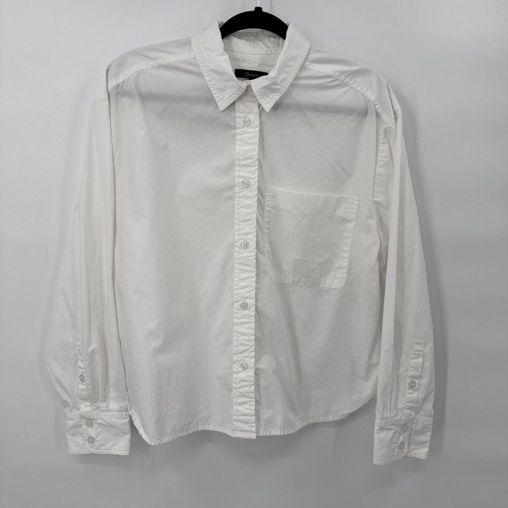 Quince Women 100% Organic Cotton Poplin Long Sleeve Boyfriend Shirt White M